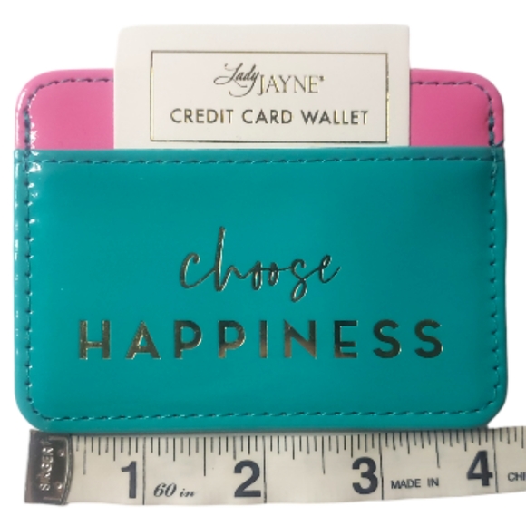 Lady Jayne Choose Happiness Metallic Pink Blue Credit Debit Gift Card Wallet NWT - Picture 7 of 12